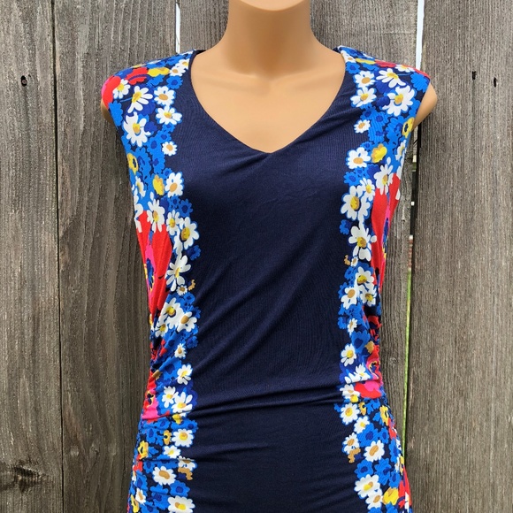 Boden 4R Blue Floral Bodycon Wiggle Dress V-Neck - Picture 3 of 8